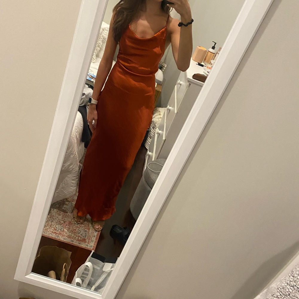 ASOS Satin Maxi Slip Dress in Rust Orange